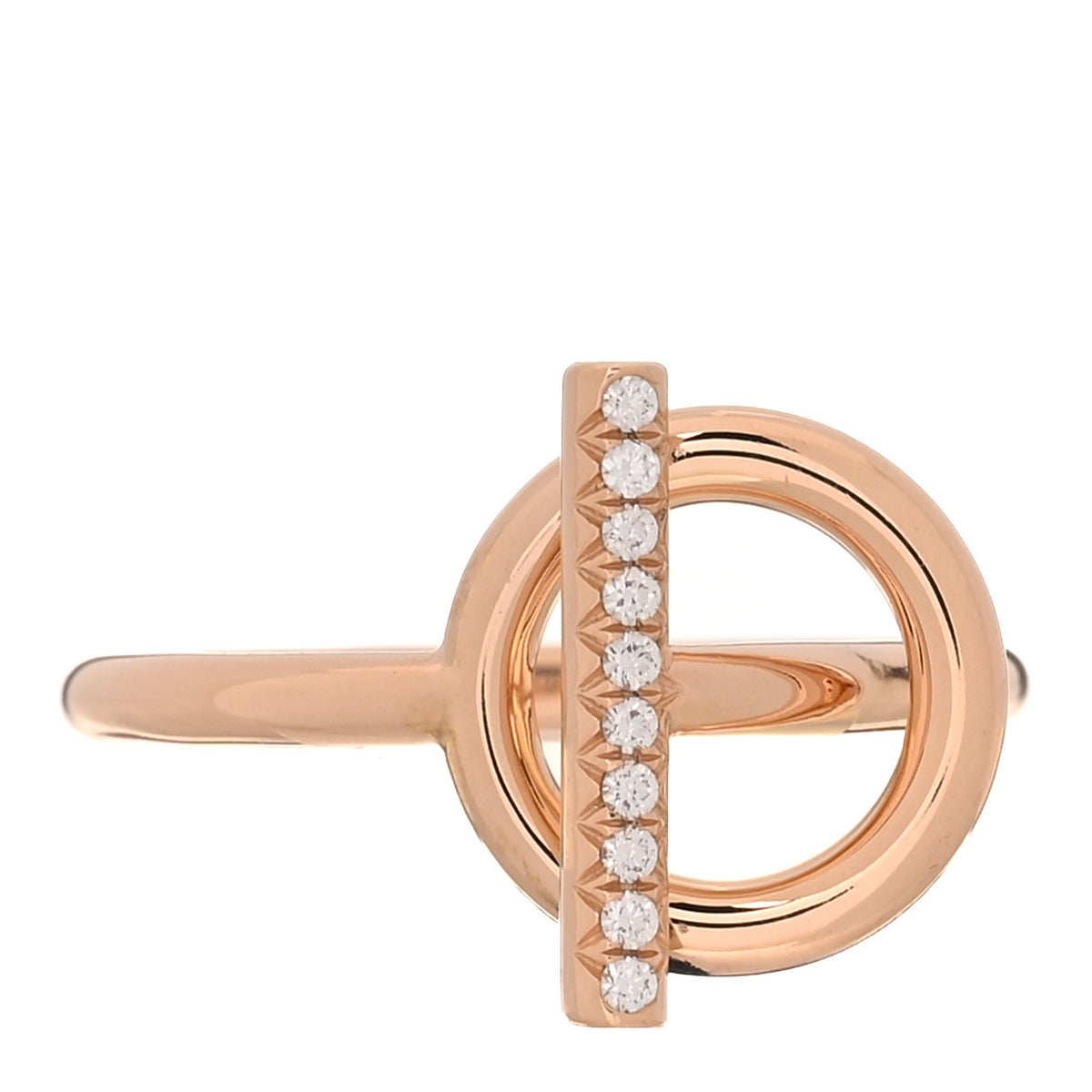 Hermes 18K Rose Gold Diamond PM Echappee Ring 54 6.75 1 of 6