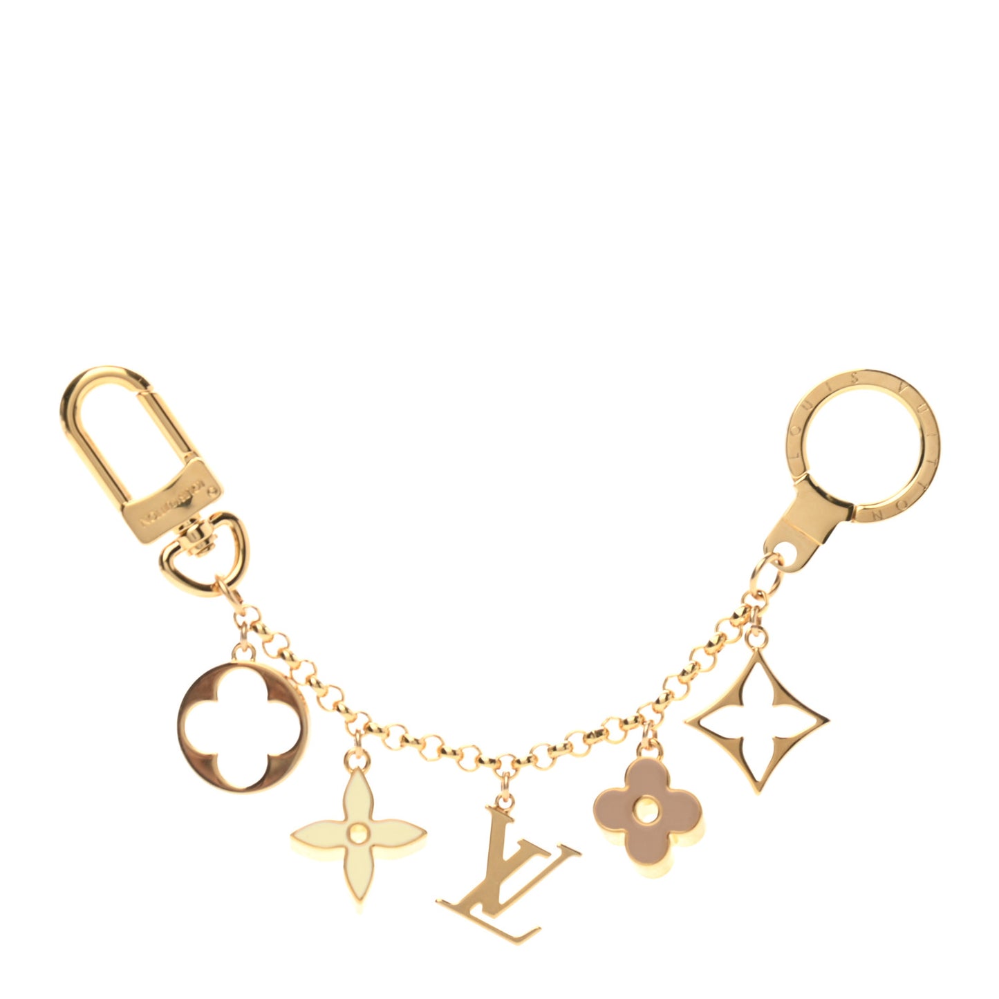 Brass Enamel Fleur De Monogram Bag Charm Chain Gold
