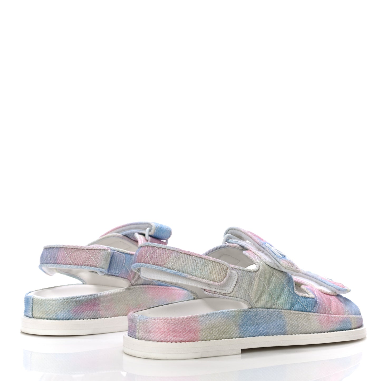 Printed Fabric Quilted Dad Sandals 38 Green Pink Blue