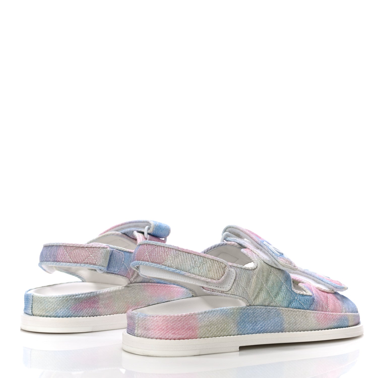 Chanel Printed Fabric Quilted Dad Sandals 38 Green Pink Blue 4 of 14