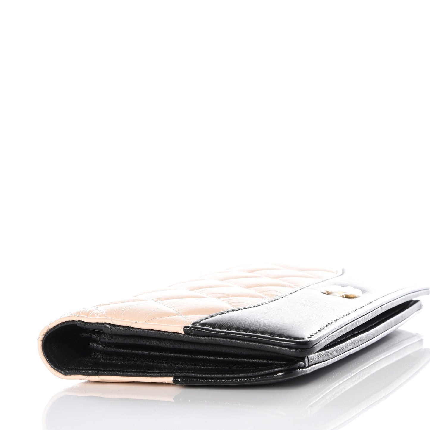 Aged Calfskin Quilted Gabrielle Yen Wallet Beige Black