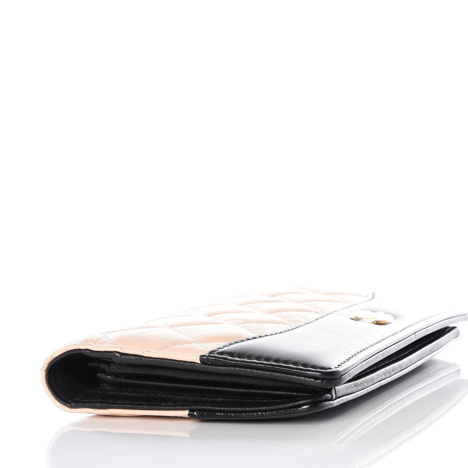Chanel Aged Calfskin Quilted Gabrielle Yen Wallet Beige Black 8 of 10