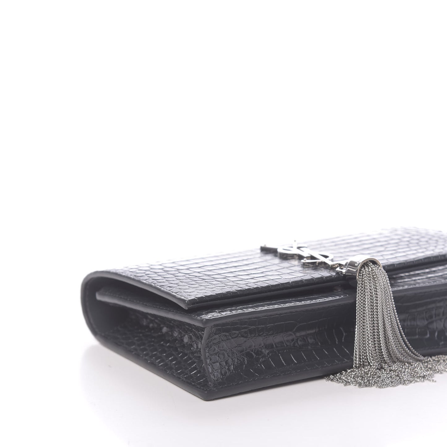 Calfskin Crocodile Embossed Kate Monogram Tassel Chain Wallet Dark Smog
