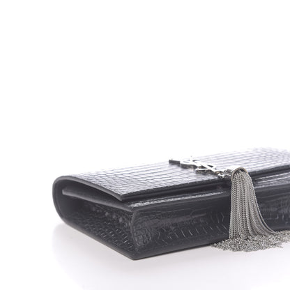 Saint Laurent Calfskin Crocodile Embossed Kate Monogram Tassel Chain Wallet Dark Smog 7 of 10