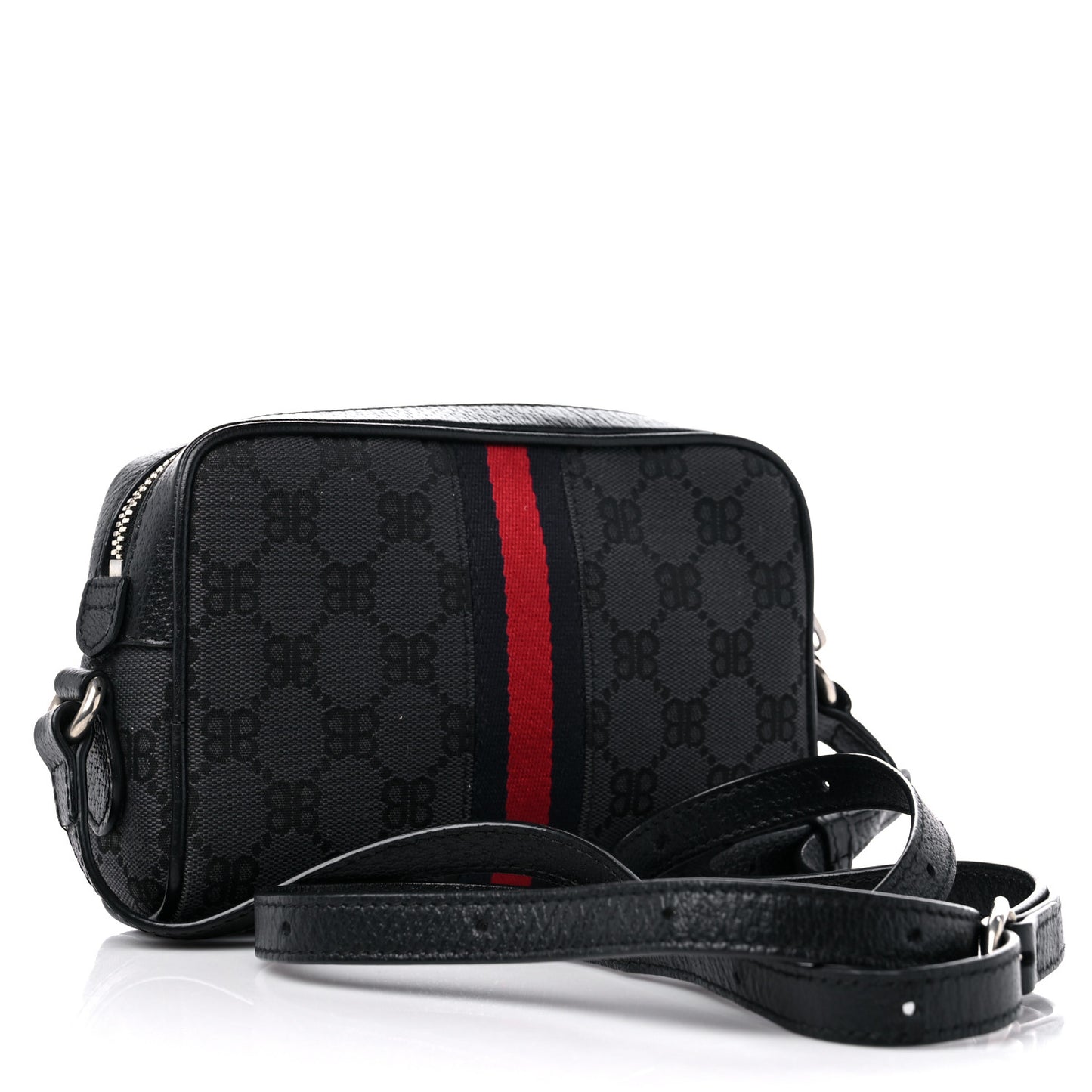 X BALENCIAGA BB Monogram Web Mini Ophidia Shoulder Bag Black