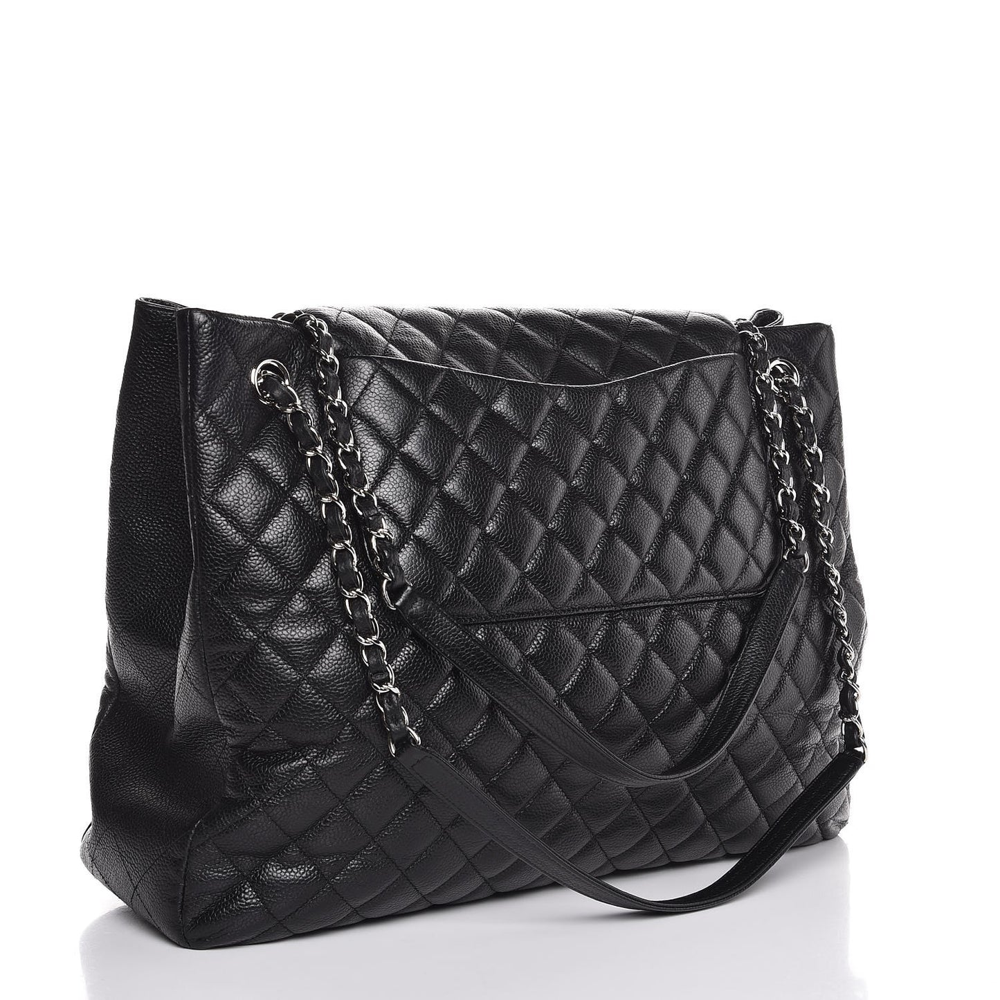 Caviar Quilted Flap Tote Black