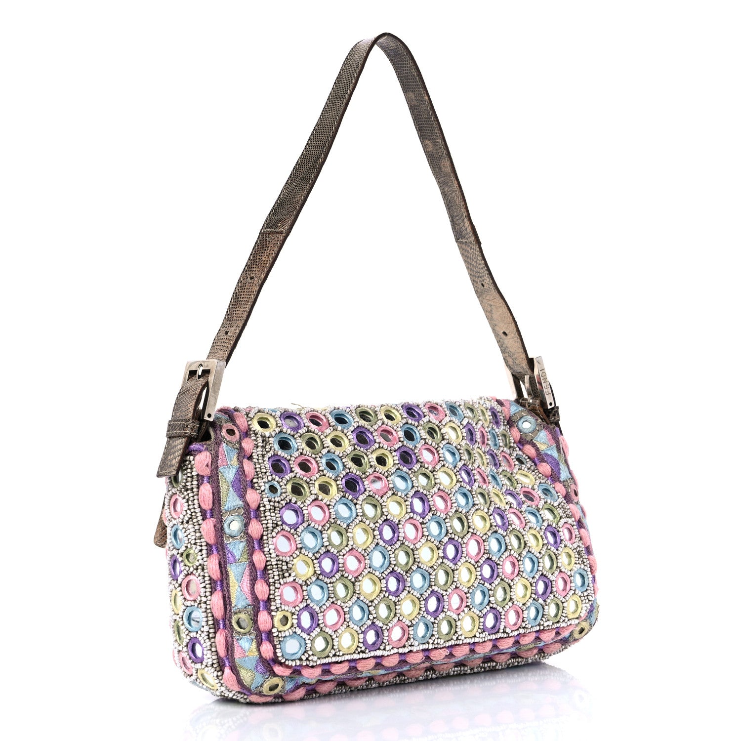 Fendi Elaphe Mirror Specchietti Embroidered Baguette Multicolor 2 of 8