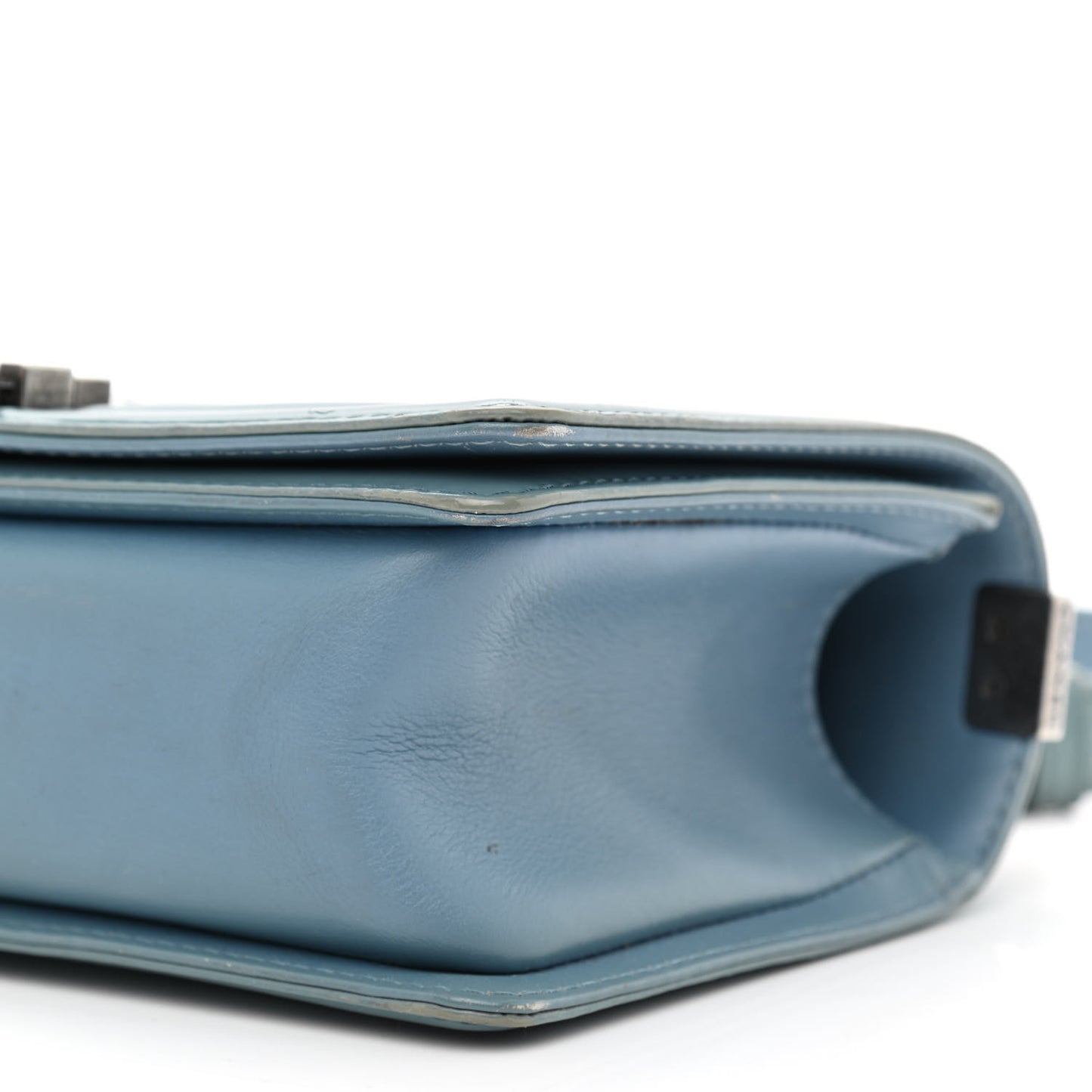 Patent Calfskin Medium Plexiglass Boy Flap Light Blue