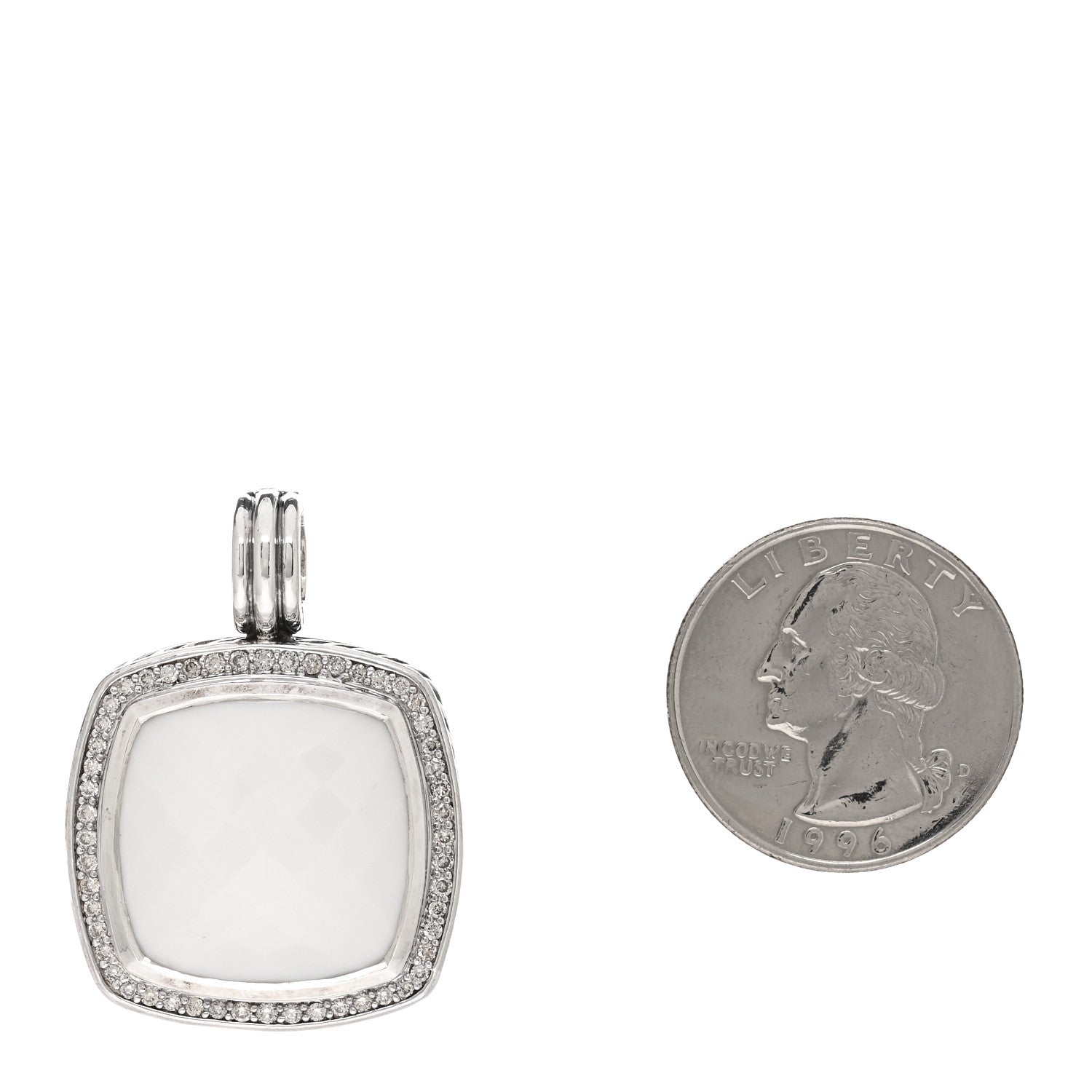 David Yurman Sterling Silver Diamond White Agate 19mm Albion Enhancer Pendant 2 of 3