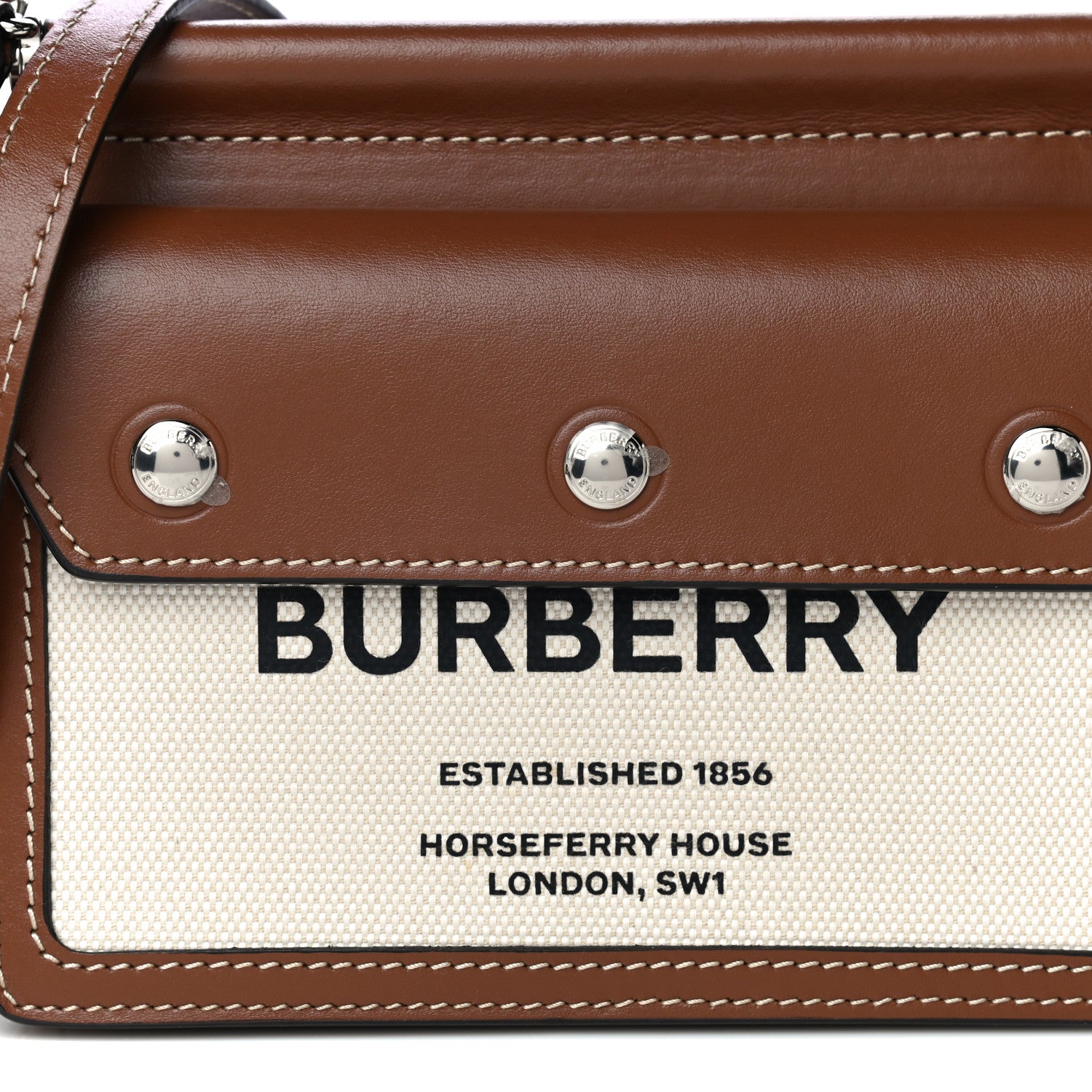 Burberry Smooth Calfskin Canvas Horseferry Print Mini Title Bag with Pocket Natural Malt Brown 8 of 10