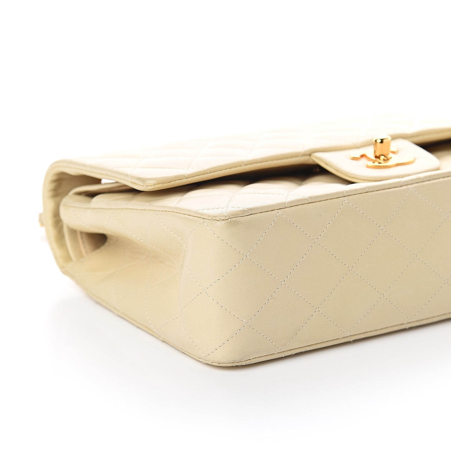 Lambskin Quilted Medium Double Flap Beige