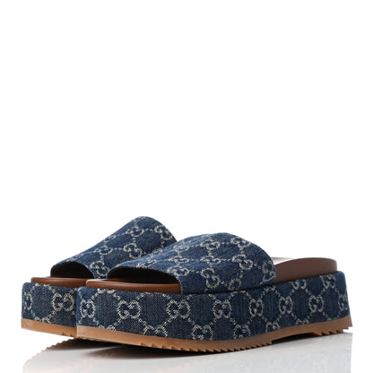Gucci New Denim GG Monogram Angelina Platform 55mm Slide Sandals 36.5 Blue Tea 3 of 8