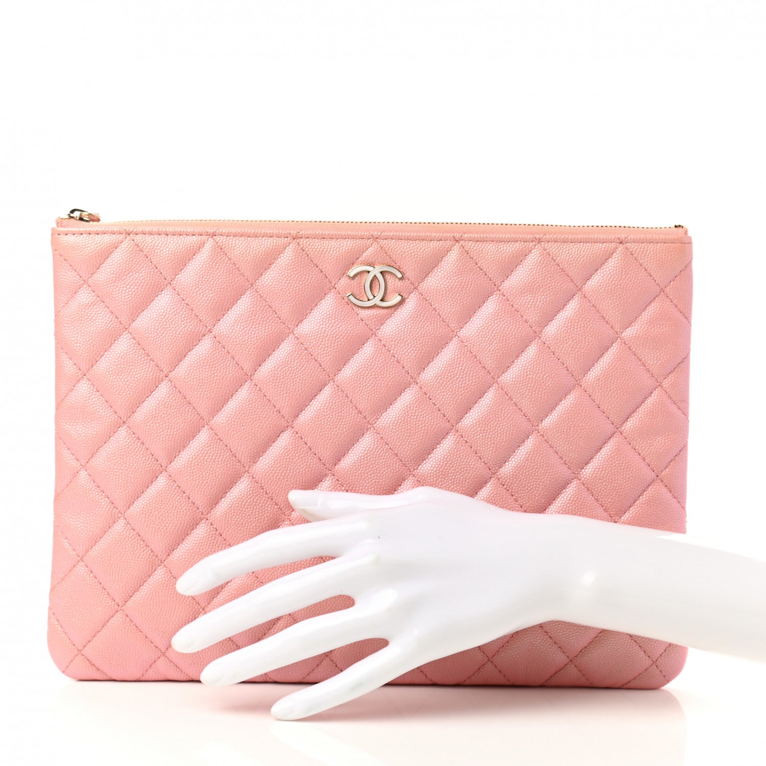 Chanel Iridescent Caviar Quilted Medium Cosmetic Case Rose Pink 2 of 7