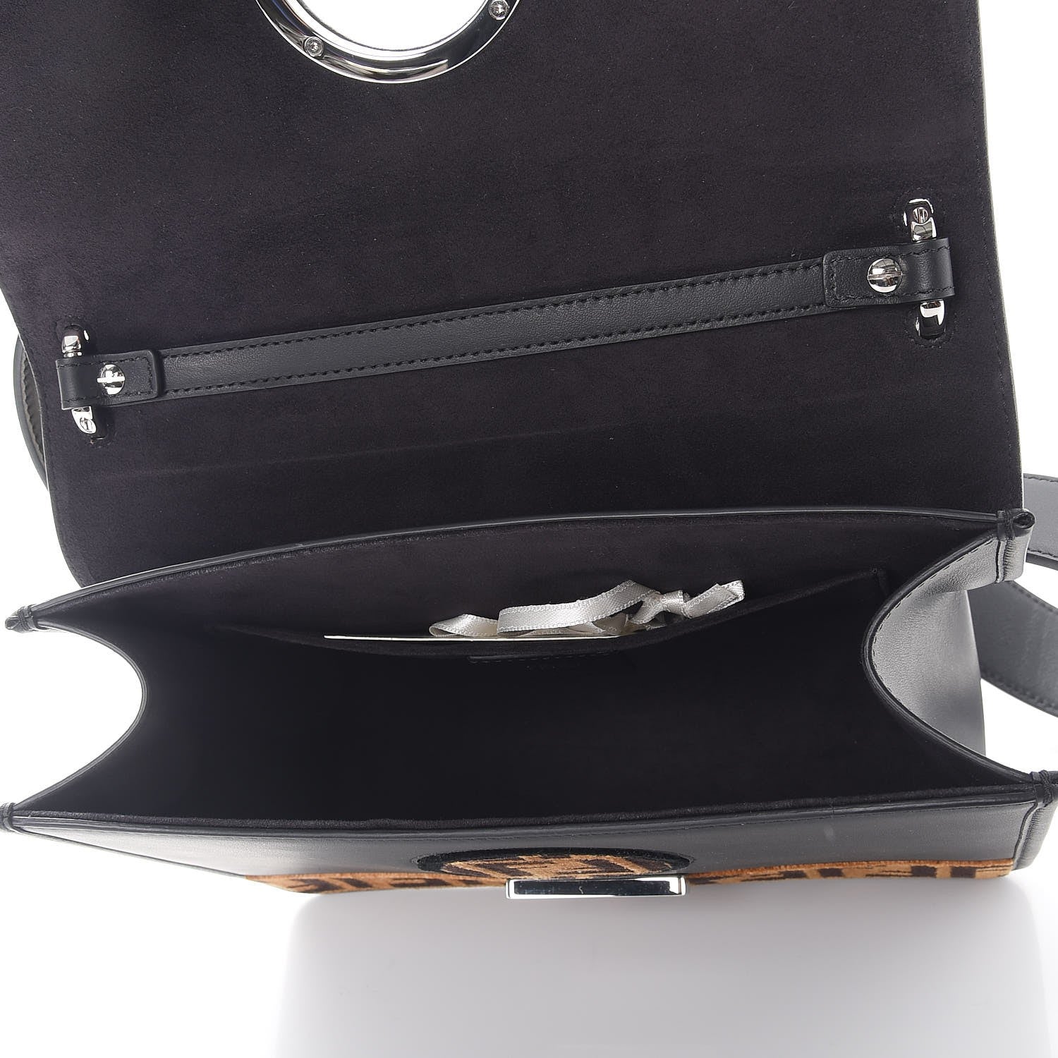 Fendi Vitello Century Velvet F is Fendi FF Kan I Shoulder Bag Black Tobacco 5 of 8