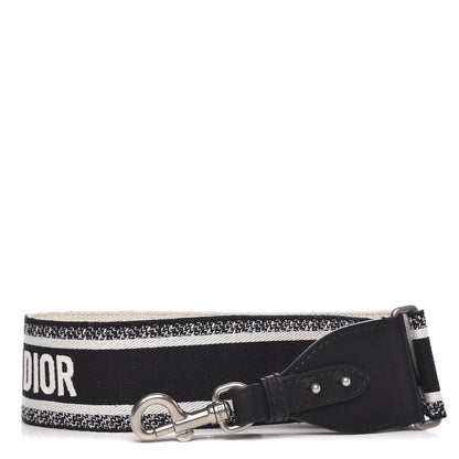 Christian Dior Canvas Embroidered Shoulder Strap Black White 1 of 5