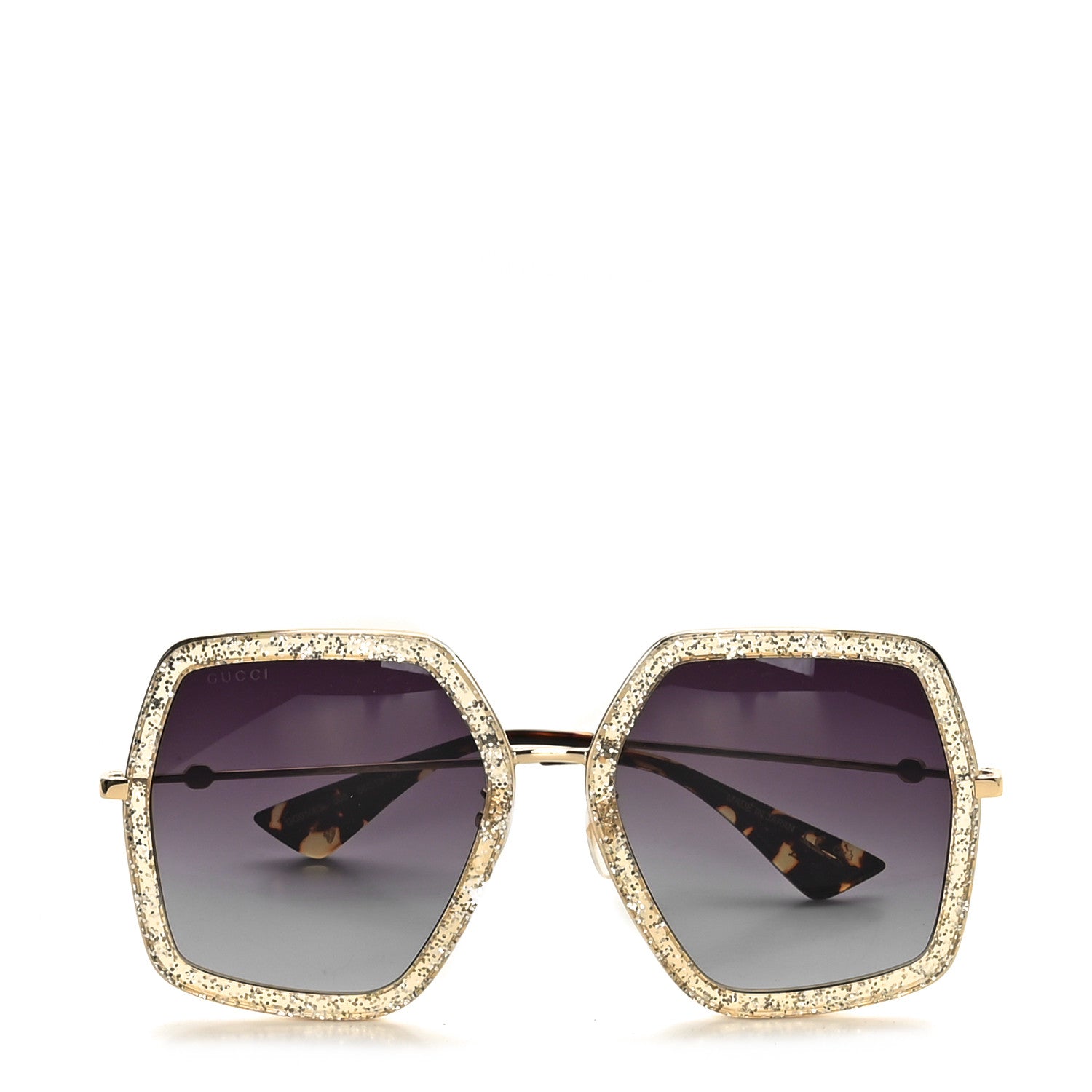 Gucci Glitter Acetate Oversize Square Frame Sunglasses GG0106S Gold 2 of 7
