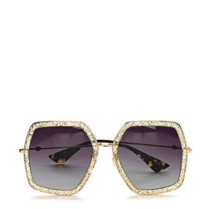 Gucci Glitter Acetate Oversize Square Frame Sunglasses GG0106S Gold 2 of 7