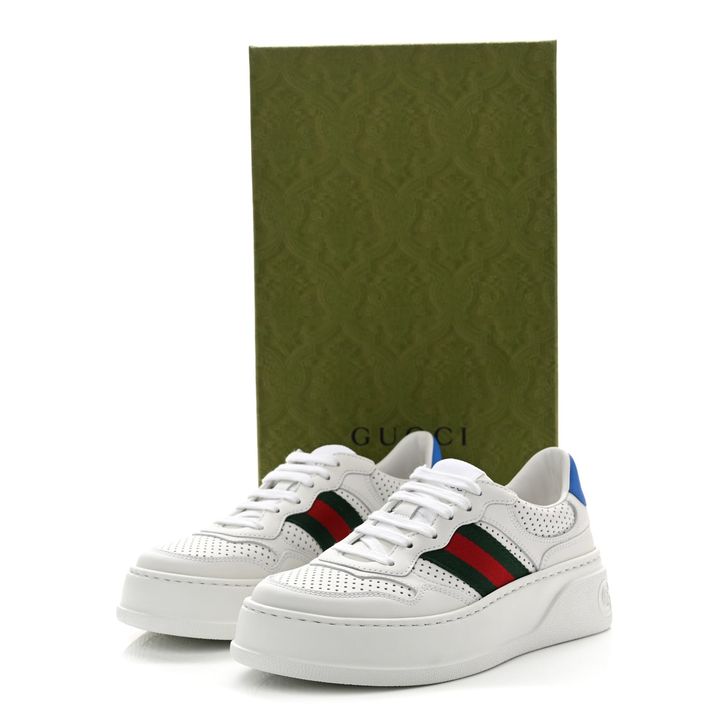 Calfskin Web Perforated Womens Platform 55mm Sneakers 36 White Bright Splash