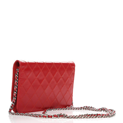 Chanel Calfskin Diamond Stitch Wallet On Chain WOC Red 3 of 9
