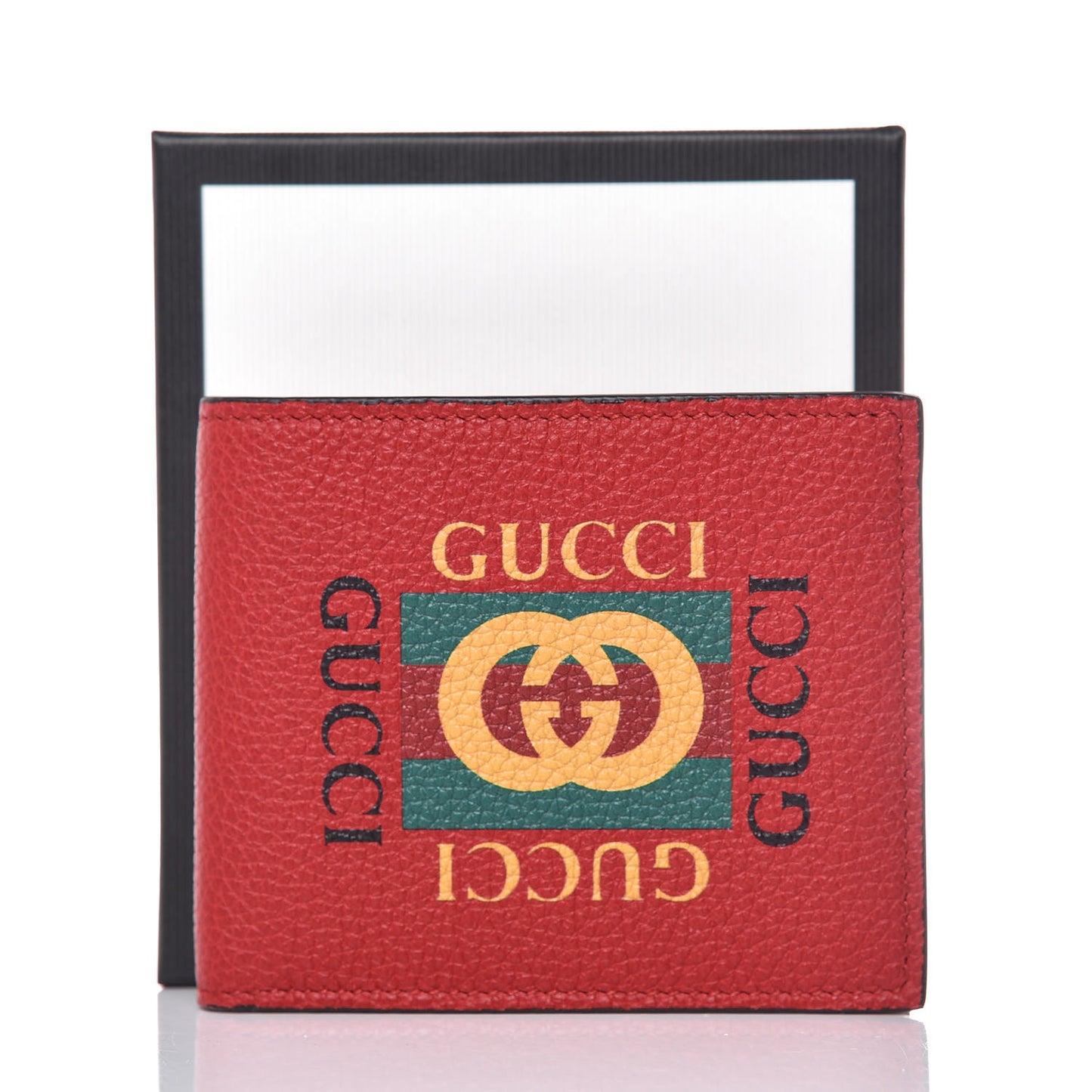 Calfskin Logo Bi-Fold Wallet Red