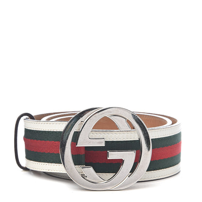 Gucci Calfskin Web Interlocking G Belt 80 32 White 1 of 5