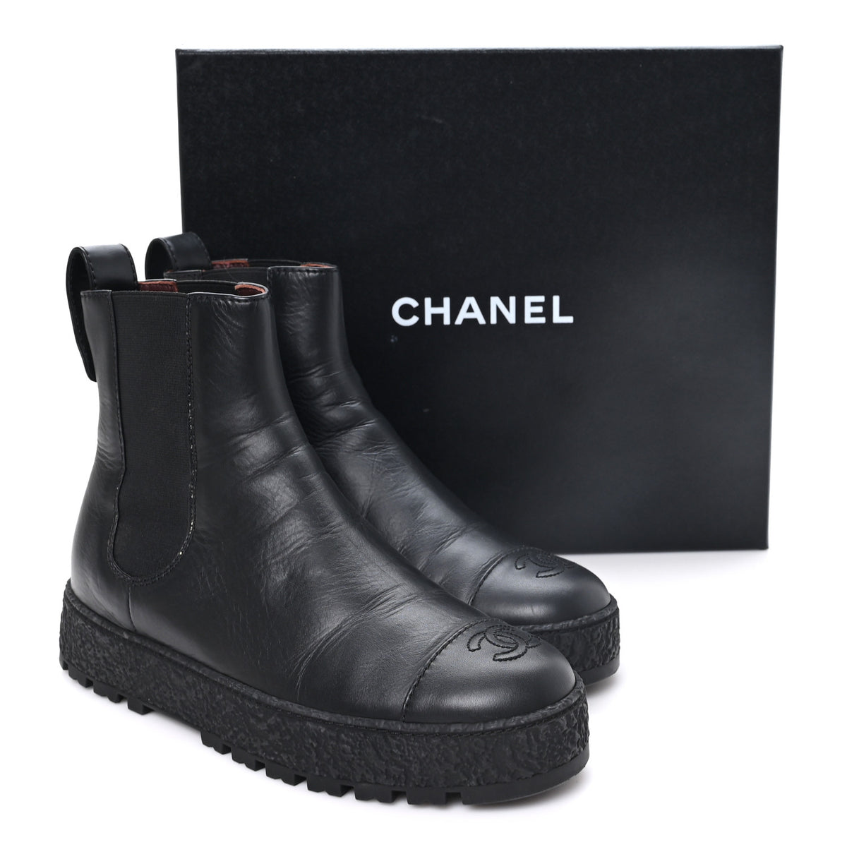 Calfskin Cap Toe CC Ankle Boots 39.5 Black