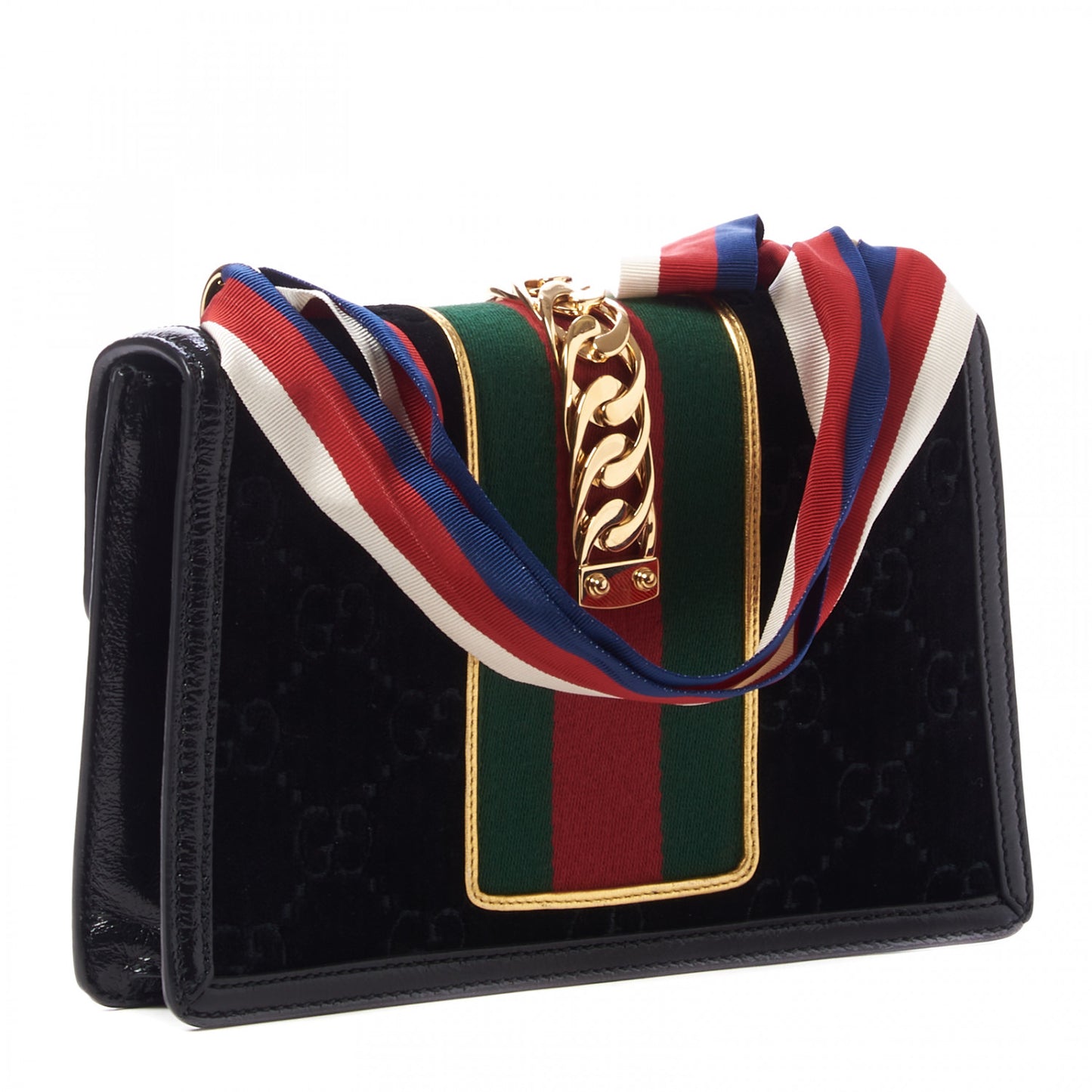 Velvet GG Monogram Small Sylvie Shoulder Bag Black
