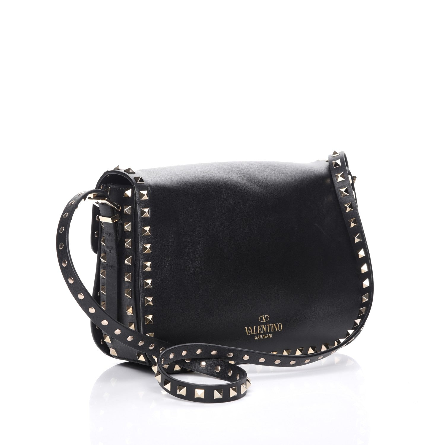 Valentino Garavani Vitello Medium Rockstud Flap Saddle Bag Black 3 of 7