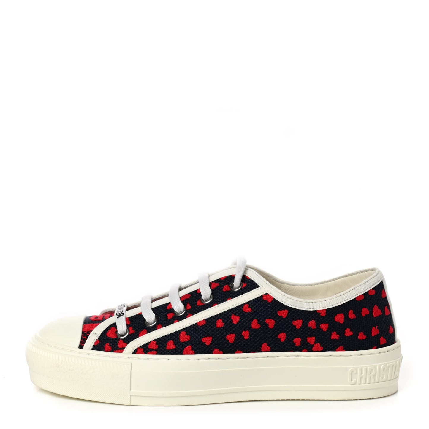 Cotton Heart Embroidered Walk'N'Dior Low Top Sneakers 36 Blue Red