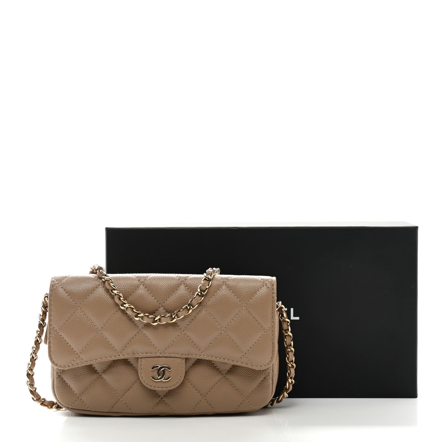 Chanel Caviar Quilted Flap Phone Holder With Chain Beige 13 of 13