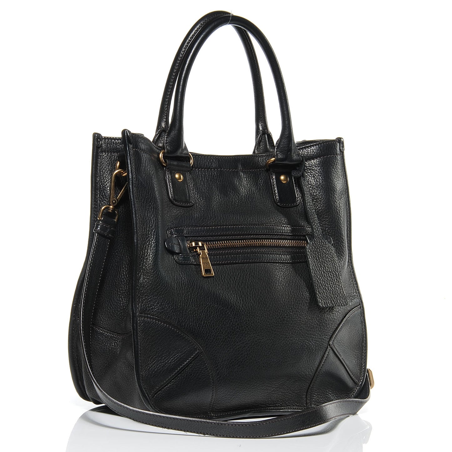Deerskin Zipper Detail Tote Black