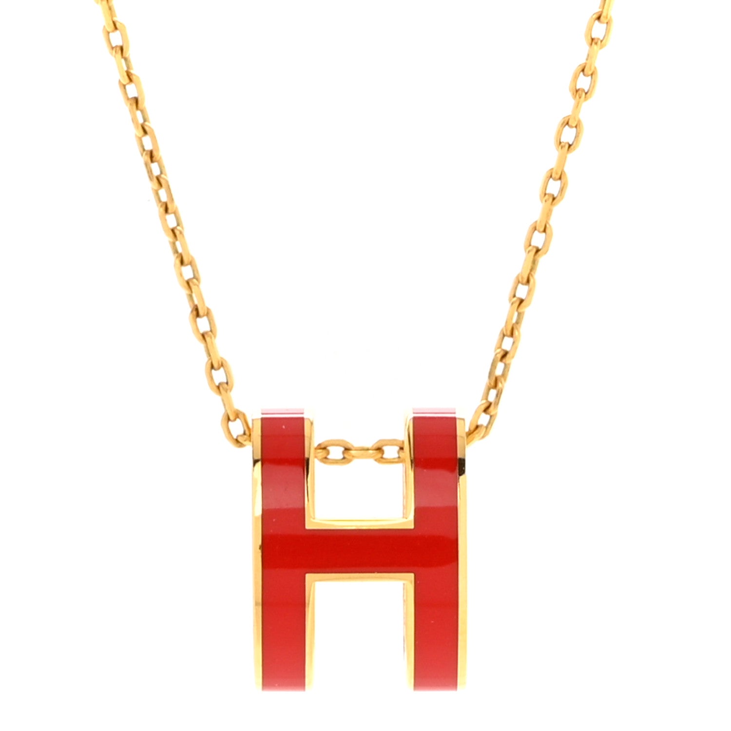 Hermes Lacquered Gold Pop H Pendant Necklace Rouge Vif 4 of 8