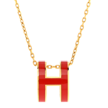Hermes Lacquered Gold Pop H Pendant Necklace Rouge Vif 4 of 8