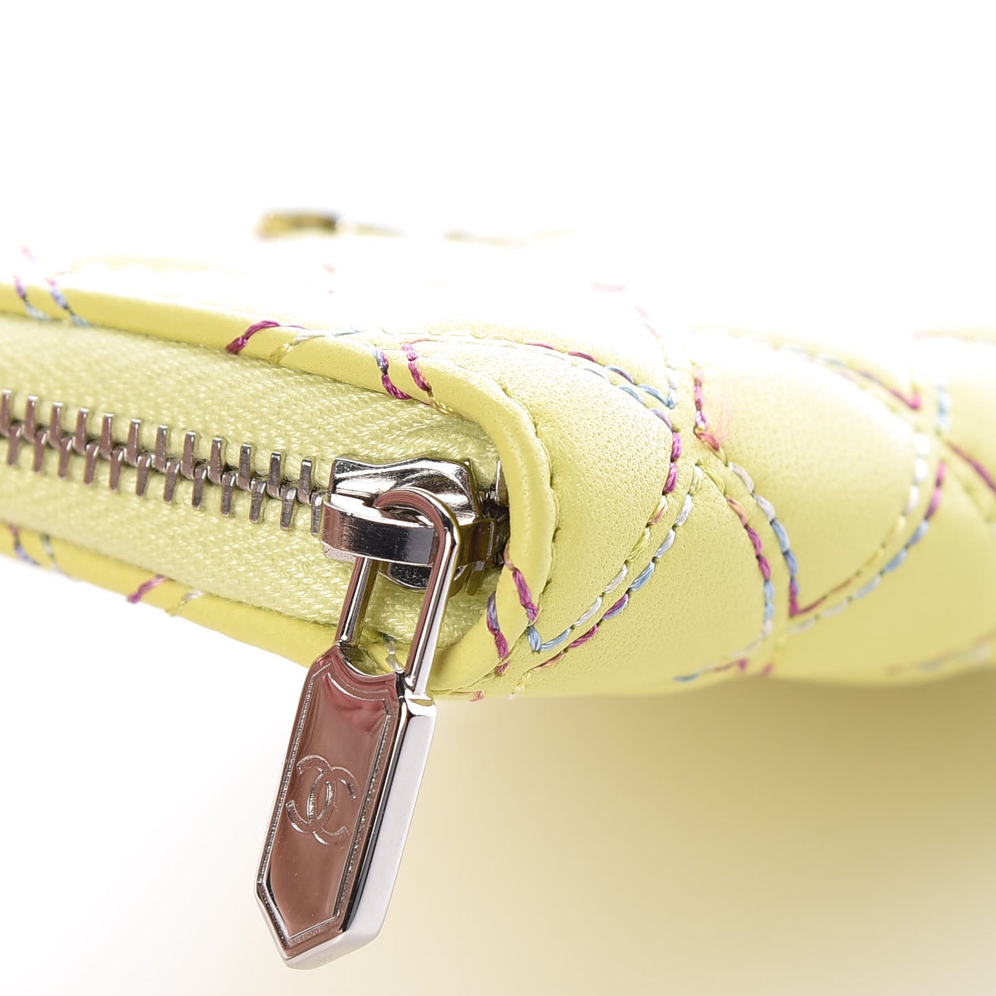 Lambskin Quilted Zip Card Holder Yellow
