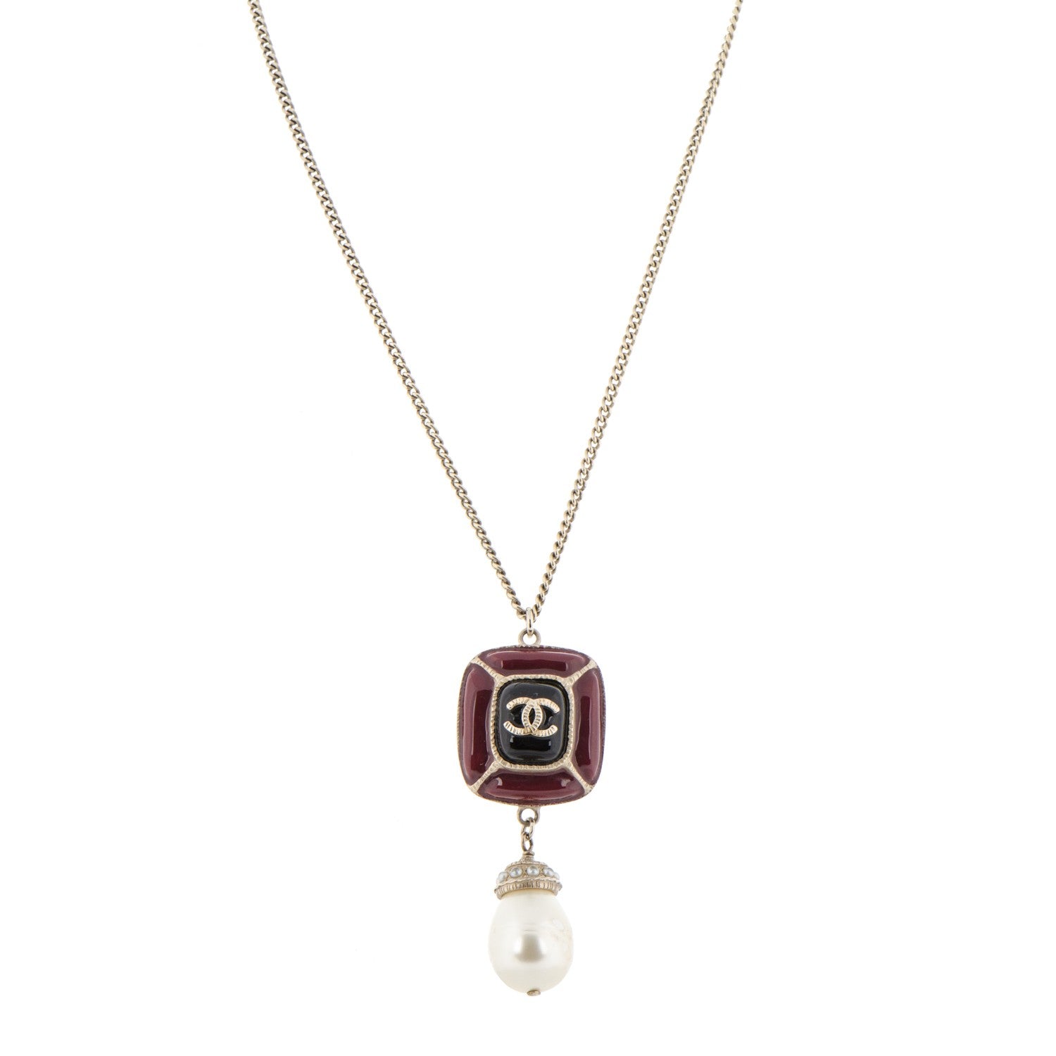Chanel Enamel Pearl CC Pendant Necklace Gold 1 of 5