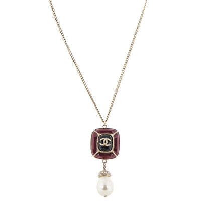 Chanel Enamel Pearl CC Pendant Necklace Gold 1 of 5