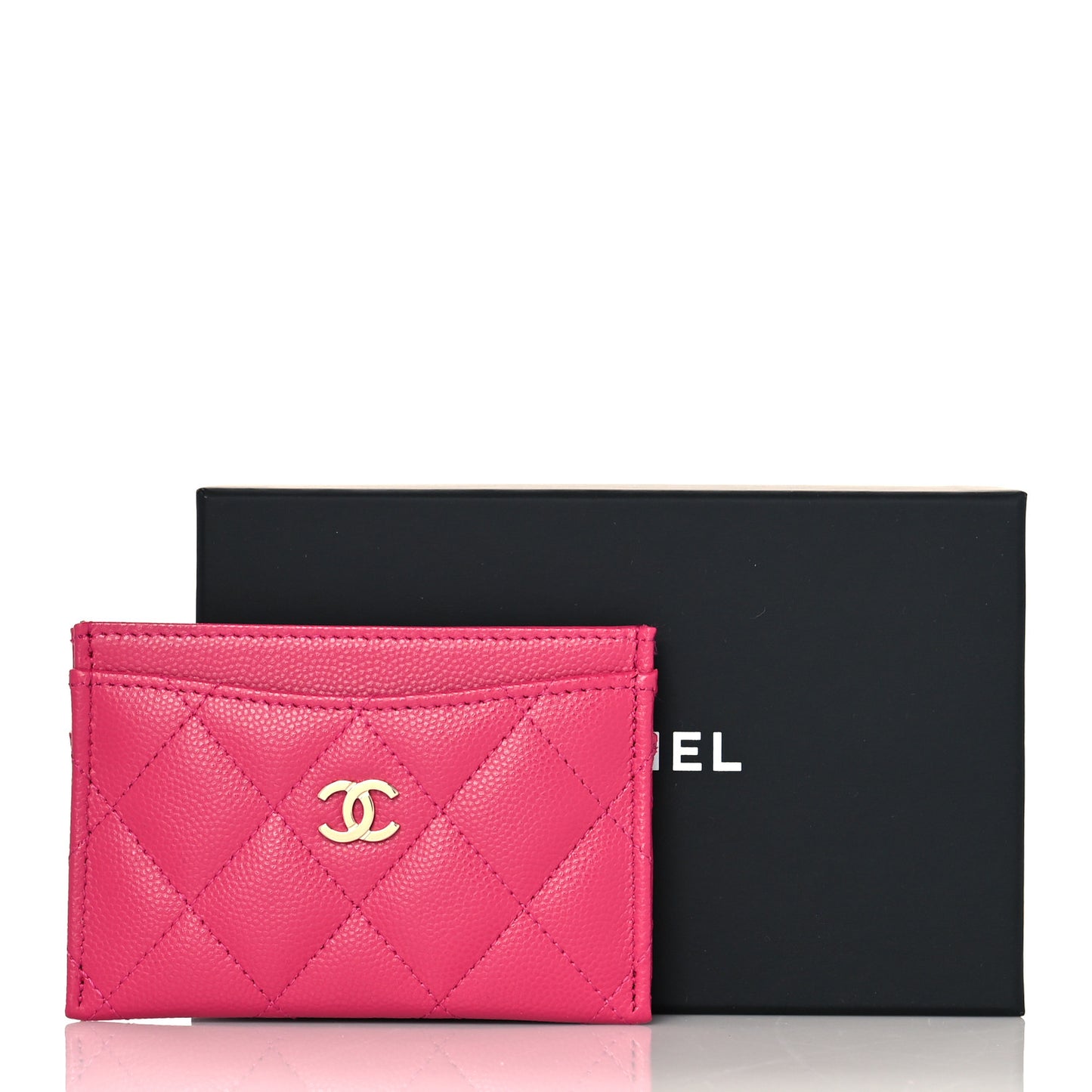 Caviar Quilted Card Holder Fuchsia