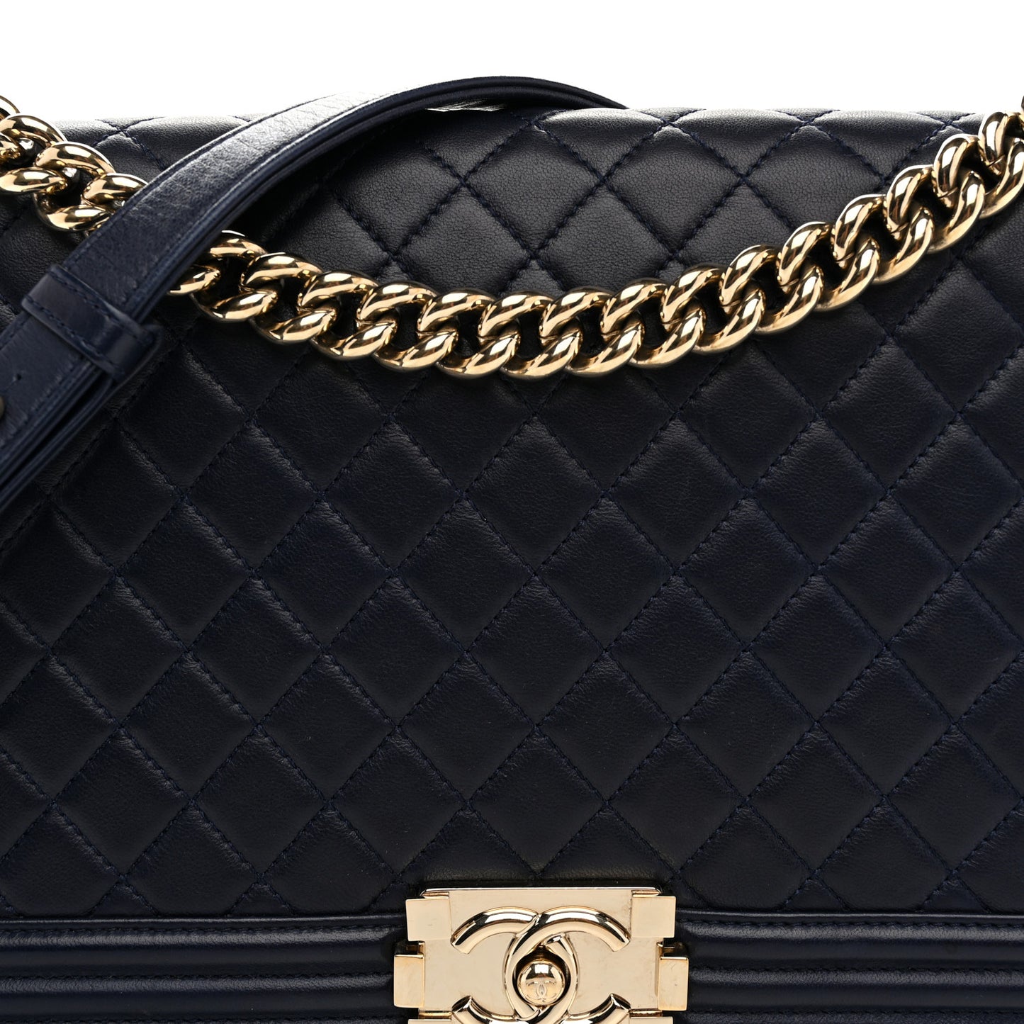 Lambskin Quilted New Medium Boy Flap Dark Navy Blue