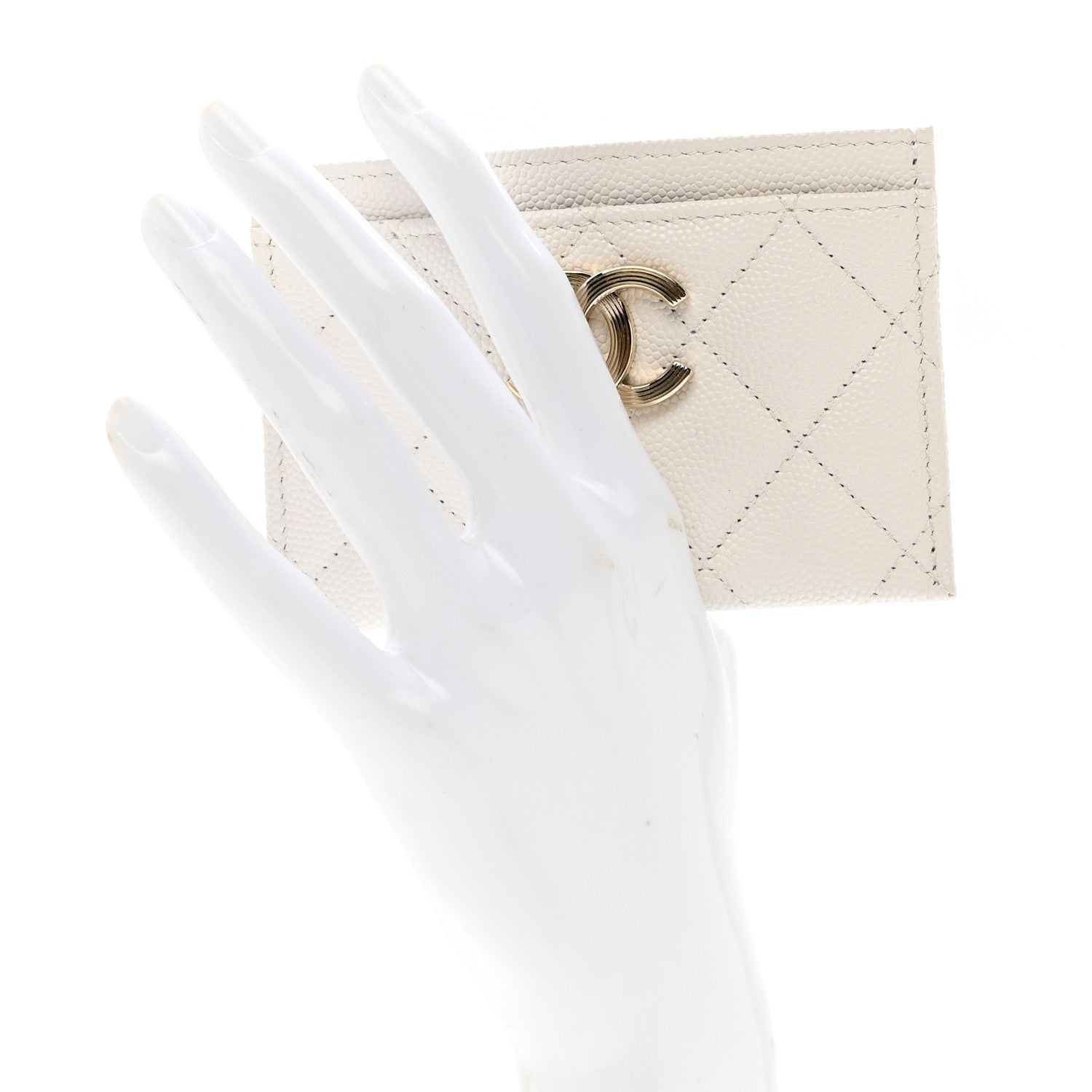 Chanel Caviar Metal Quilted Striated CC Card Holder White 2 of 9