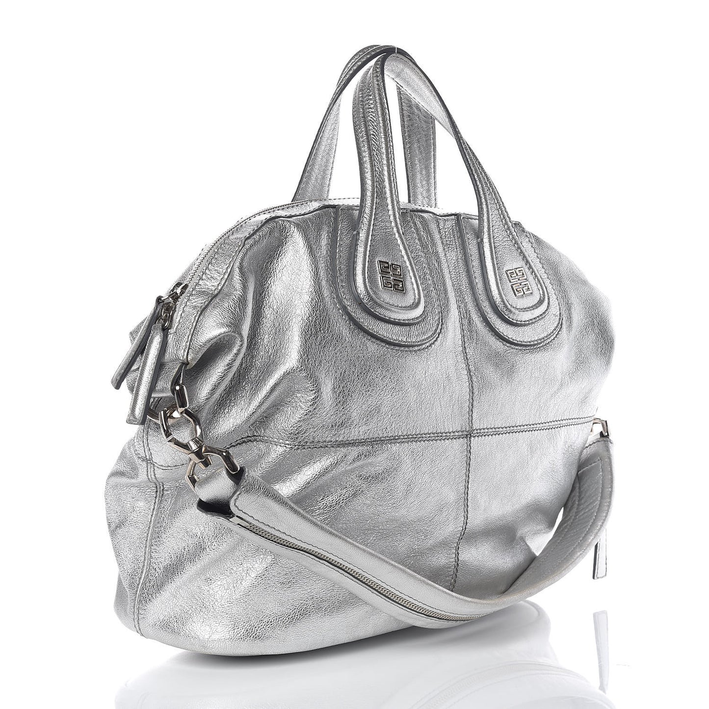 Metallic Calfskin Medium Nightingale Silver