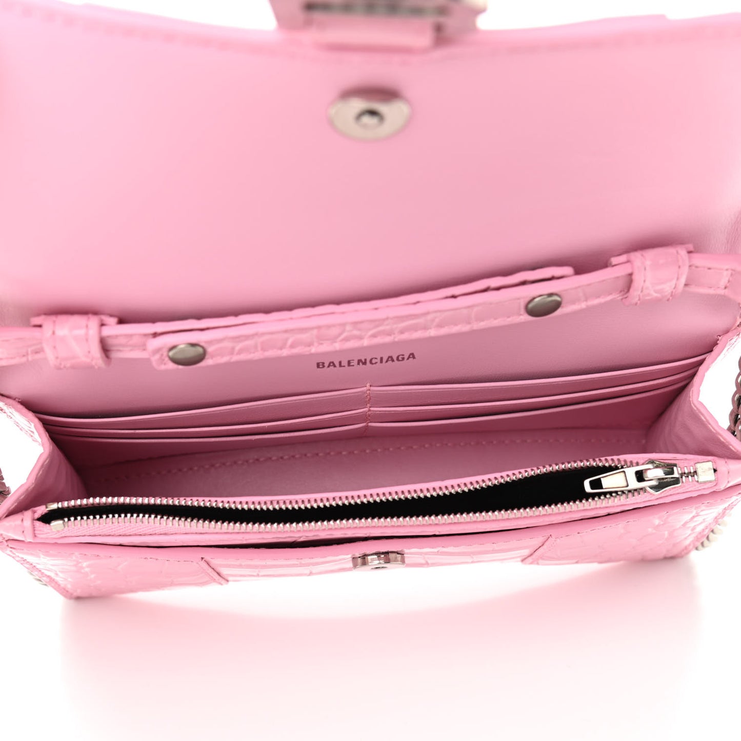 Shiny Calfskin Crocodile Embossed Hourglass Chain Bag Candy Pink