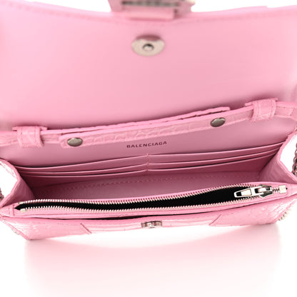 Balenciaga Shiny Calfskin Crocodile Embossed Hourglass Chain Bag Candy Pink 5 of 10