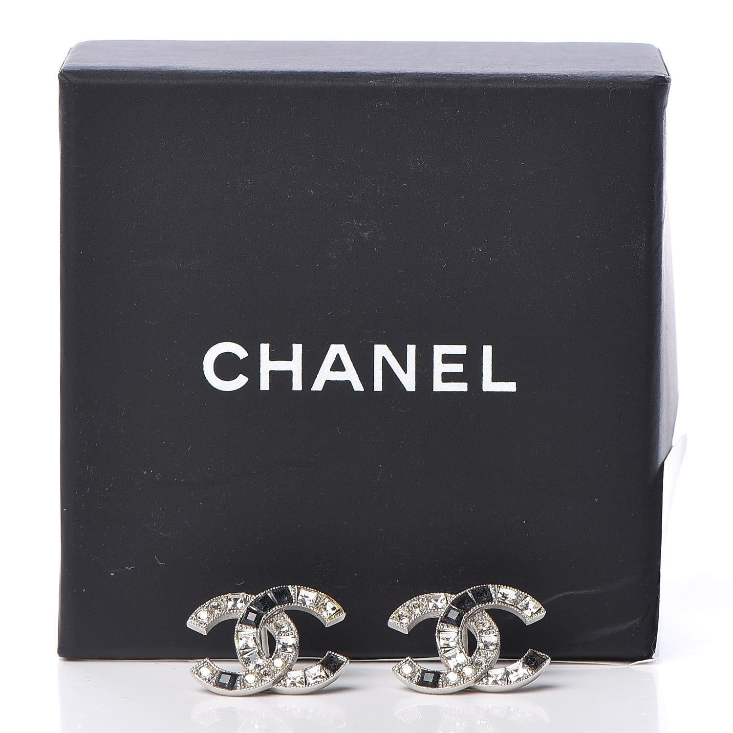 Chanel Baguette Crystal CC Earrings Silver Black 5 of 5