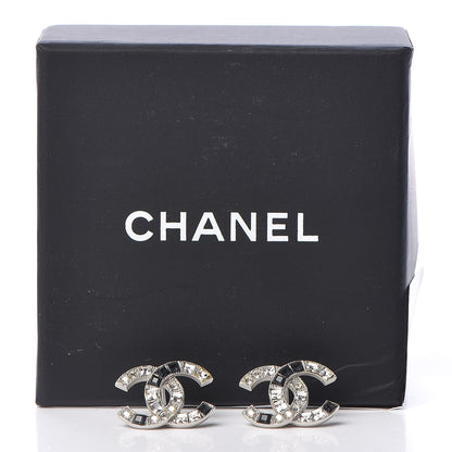 Chanel Baguette Crystal CC Earrings Silver Black 5 of 5
