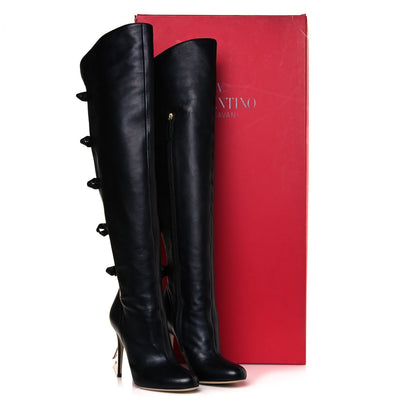 Valentino Garavani Calfskin Bow Over the Knee Boots 38 Black 7 of 8