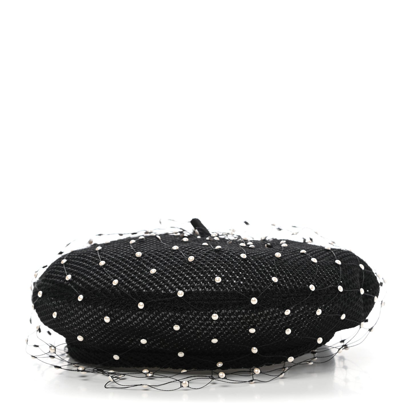 Polyester Nylon Pearl Beret with Veil Black