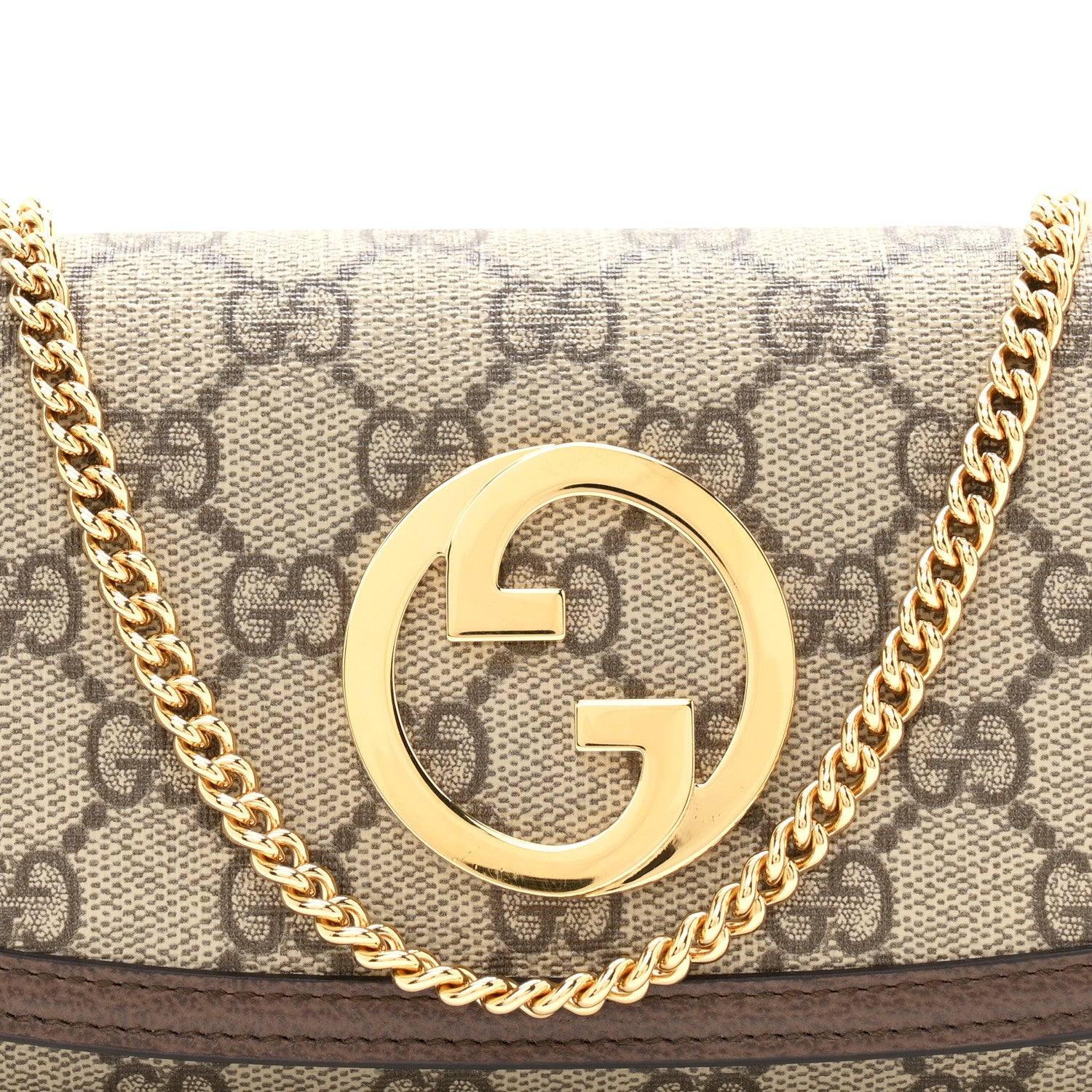 Gucci GG Supreme Monogram Textured Dollar Calfskin Blondie Continental Chain Wallet Beige Ebony New Acero 8 of 11
