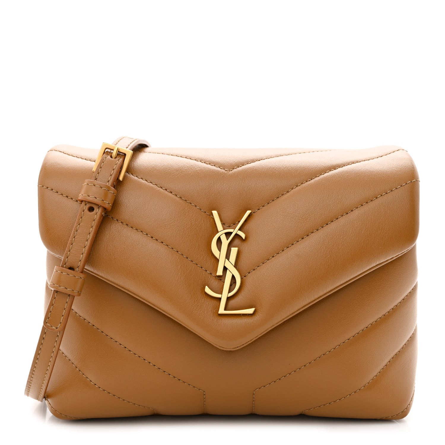 Saint Laurent Calfskin Y Quilted Monogram Toy Loulou Crossbody Bag Dark Natural 1 of 10