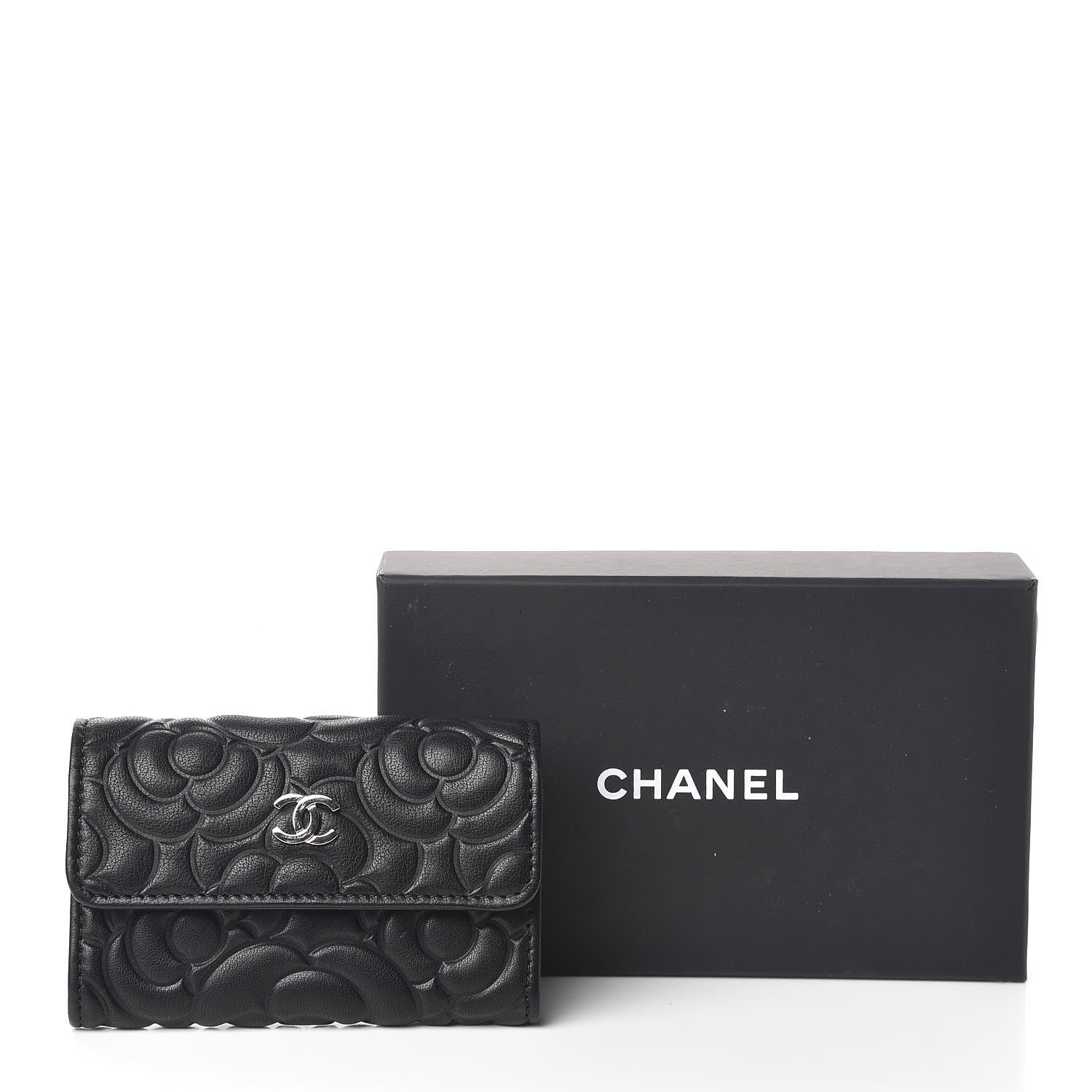 Chanel Goatskin Camellia Embossed Flap Card Holder Black 9 of 9