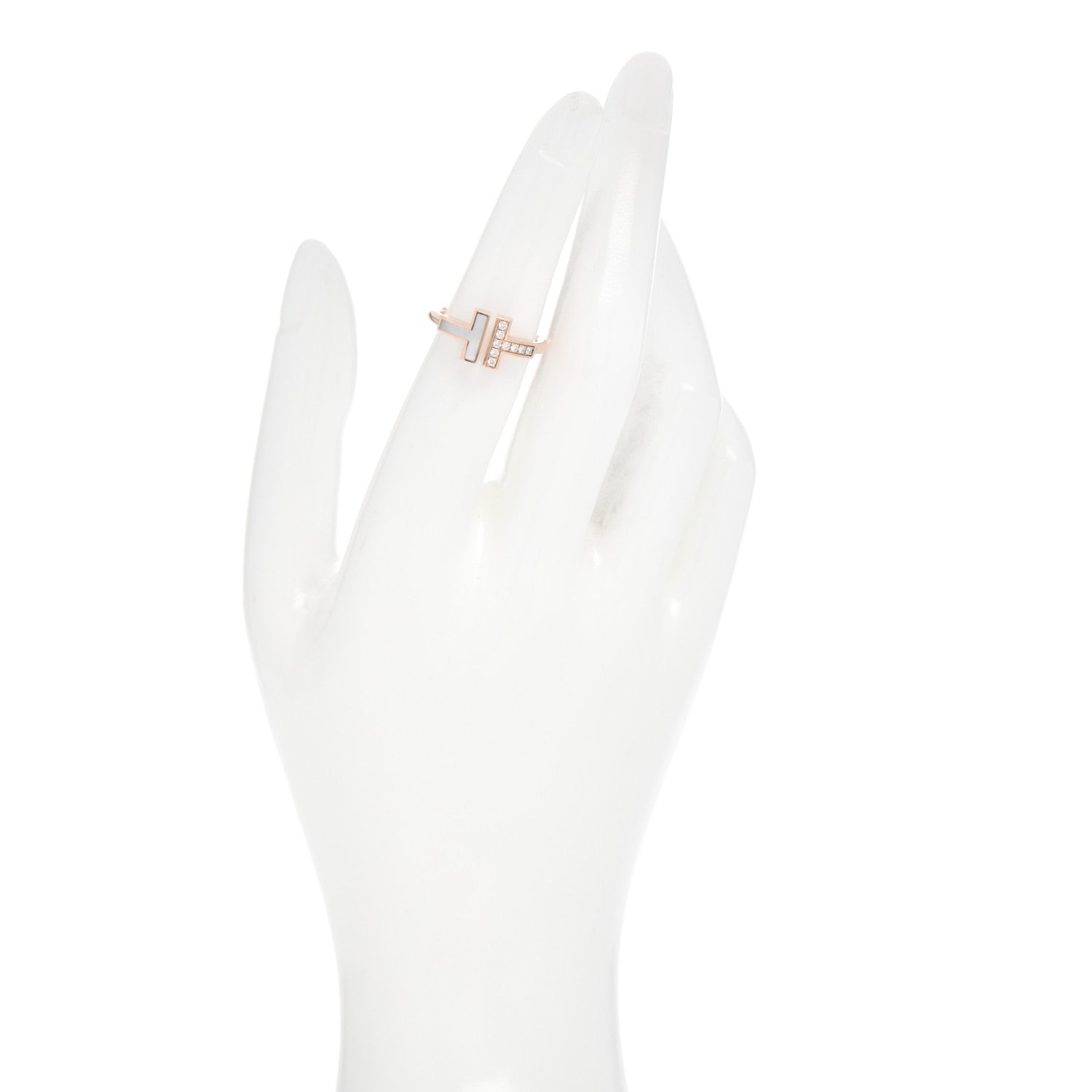 Tiffany 18K Rose Gold Diamond Mother of Pearl T Wire Ring 50 5.5 2 of 5